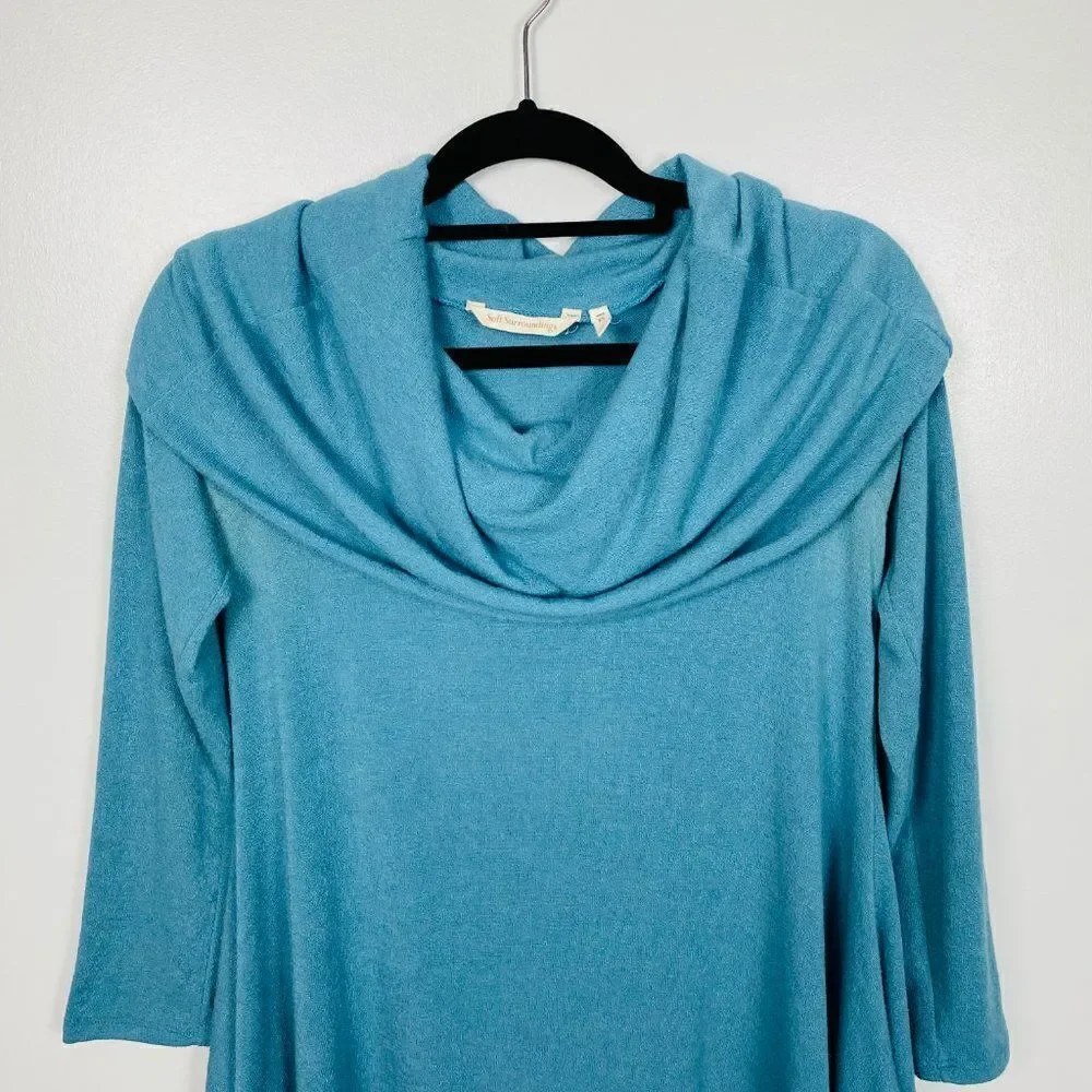 Soft Surroundings Size XS Blue B'Call Long Sleeve Cowl Neck Tunic Sweater Top